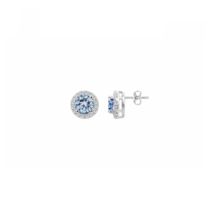 Boucles d'oreilles clous Carador en argent  oxydes de zirconium et spinelle bleue