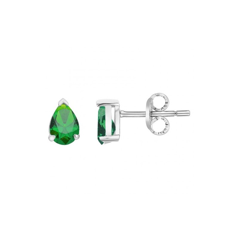 Boucles d'oreilles clous Carador en argent  et oxyde de zirconium vert serti 3 griffes