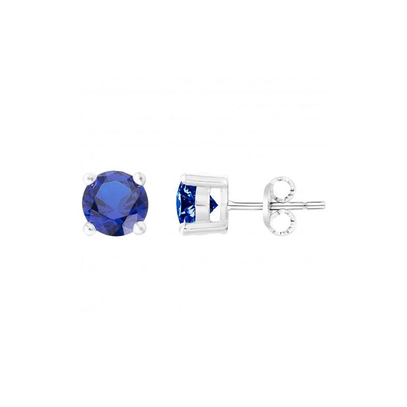 Boucles d'oreilles clous Carador en argent  et spinelle bleu saphir serti 4 griffes