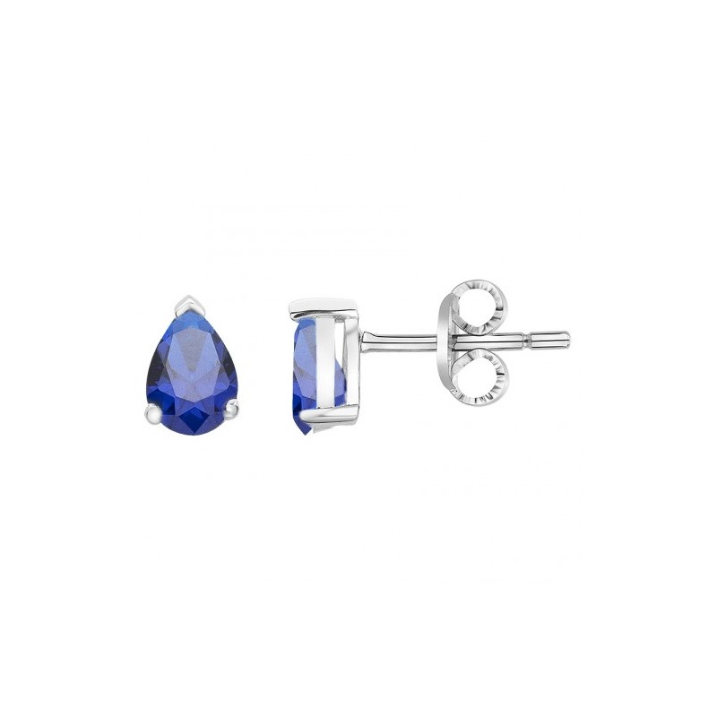 Boucles d'oreilles clous Carador en argent  et spinelle bleu saphir serti 3 griffes