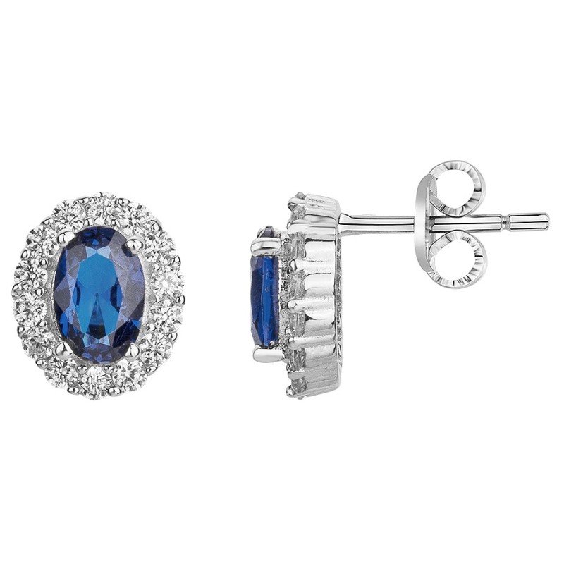 Boucles d'oreilles clous Carador en argent  et spinelle bleu saphir