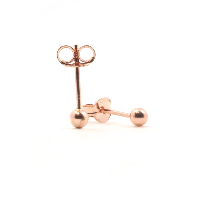 Boucles d'oreilles clous boules 3mm tout matière en or 375/000 rose
