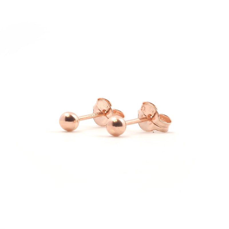 Boucles d'oreilles clous boules 3mm tout matière en or 375/000 rose