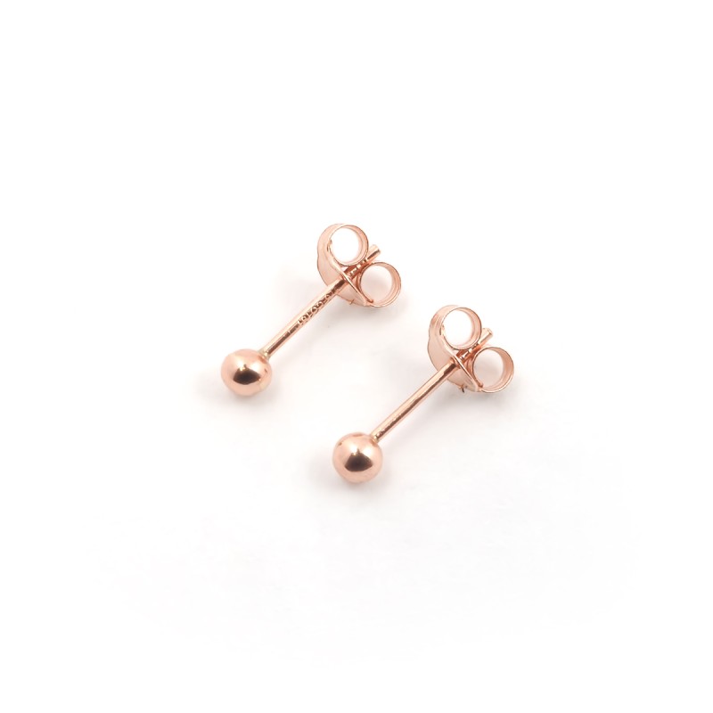 Boucles d'oreilles clous boules 3mm tout matière en or 375/000 rose