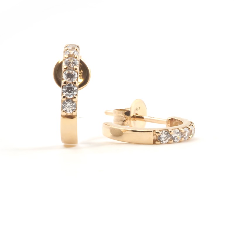 Boucles d'oreilles demi créoles femme carador en or jaune 375/000 et oxydes de zirconium