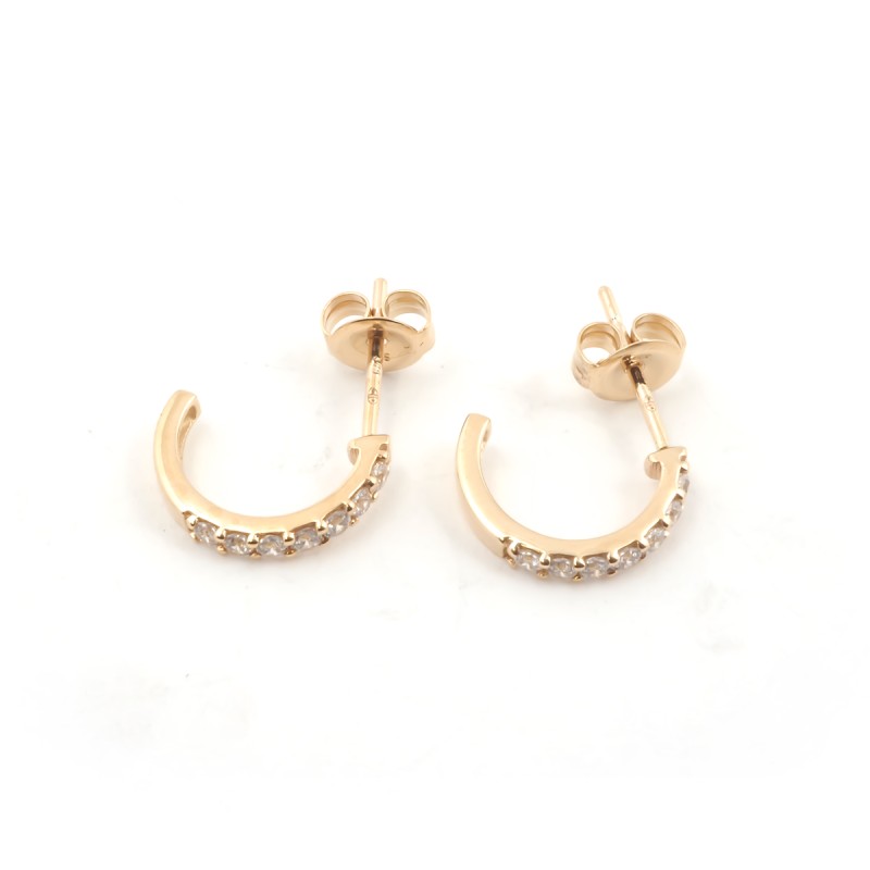 Boucles d'oreilles demi créoles femme carador en or jaune 375/000 et oxydes de zirconium