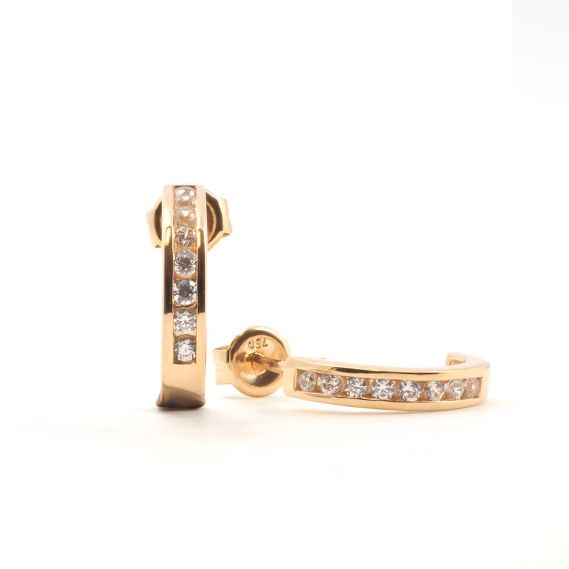 Boucles d'oreilles demi créoles femme carador en or jaune 750/000 et oxydes de zirconium