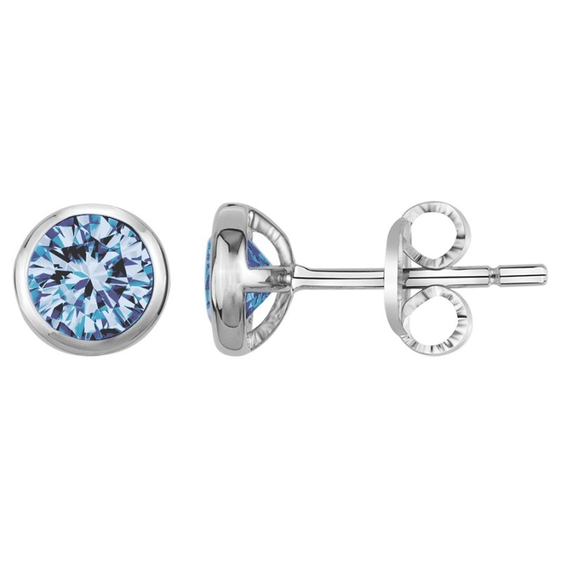 Boucles d'oreilles clous Carador en argent  et spinelle bleu clair serti clos