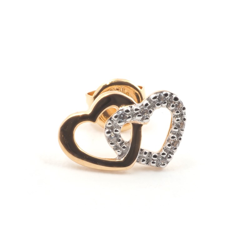 Boucles d'oreilles clous femme carador en or jaune 750/000 et oxydes de zirconium motif cœurs