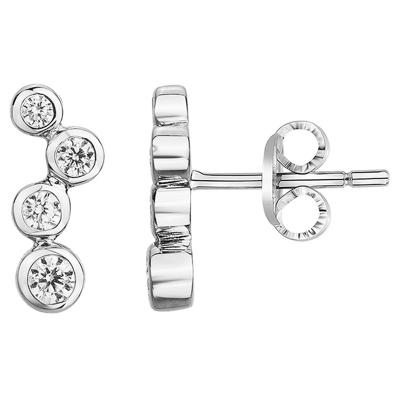 Boucles d'oreilles clous Carador en argent  et 4 oxydes de zirconium sertis clos