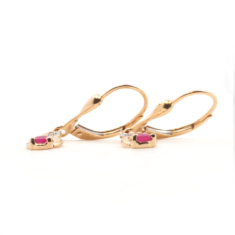 Boucles d'oreilles dormeuses femme carador en or jaune 750/000 et rubis