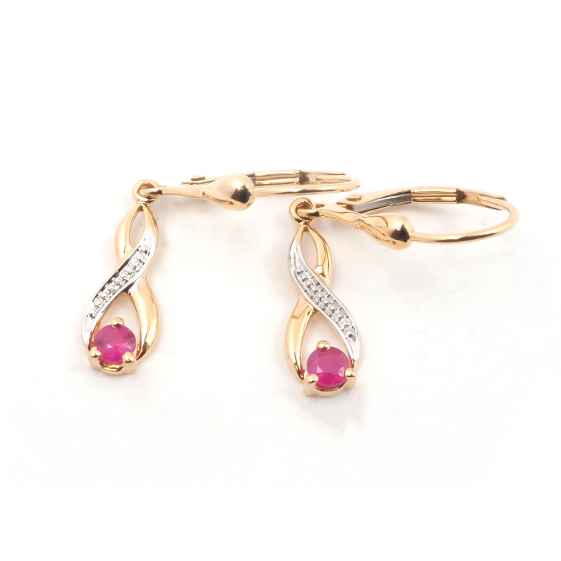 Boucles d'oreilles dormeuses femme carador en or jaune 750/000 et rubis