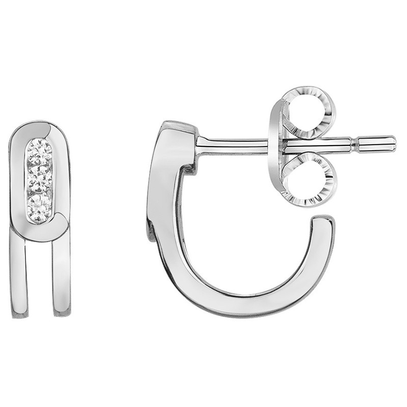 Boucles d'oreilles demi créoles Carador en argent  et 3 oxydes de zirconium sertis clos