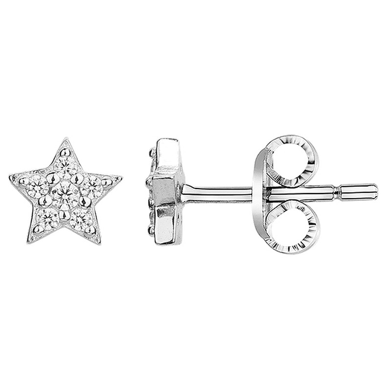 Boucles d'oreilles clous Carador en argent  et  oxydes de zirconium motif étoile