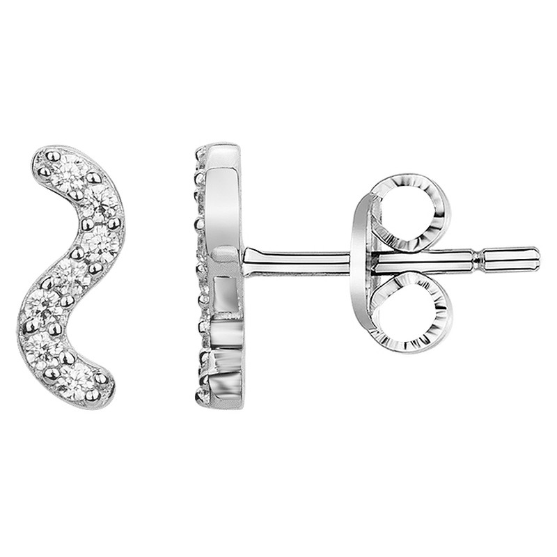 Boucles d'oreilles clous Carador en argent  et  oxydes de zirconium motif vague