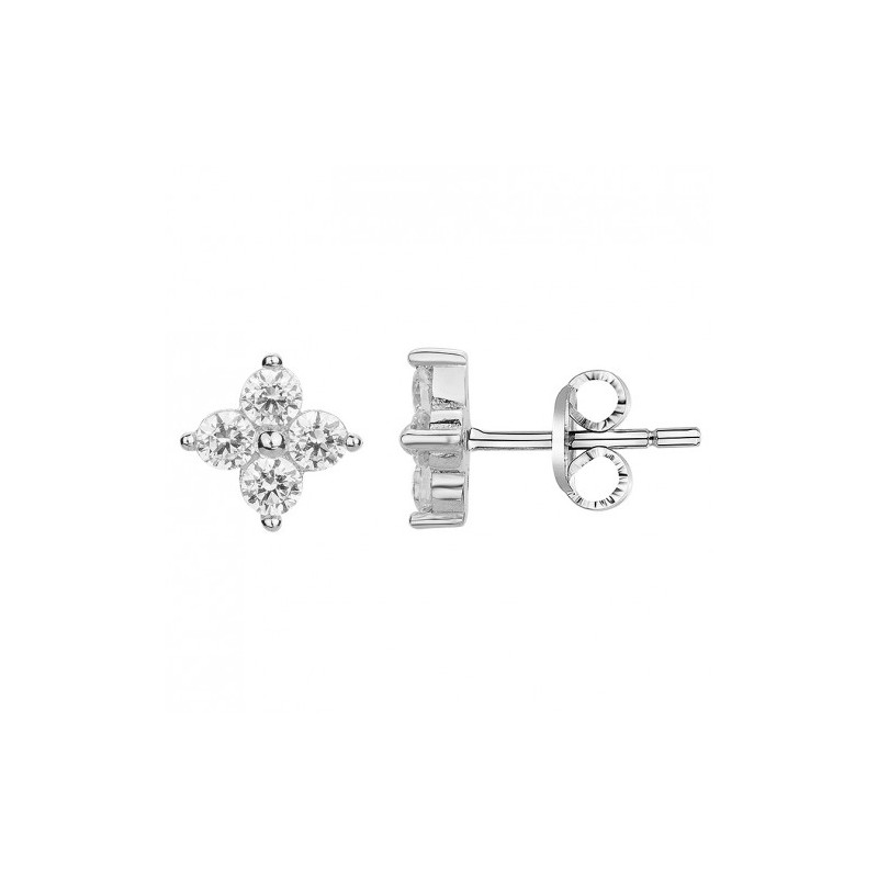 Boucles d'oreilles clous Carador en argent  et  oxydes de zirconium motif fleur