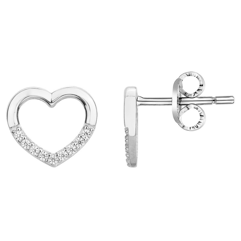 Boucles d'oreilles clous Carador en argent  et  oxydes de zirconium motif coeur