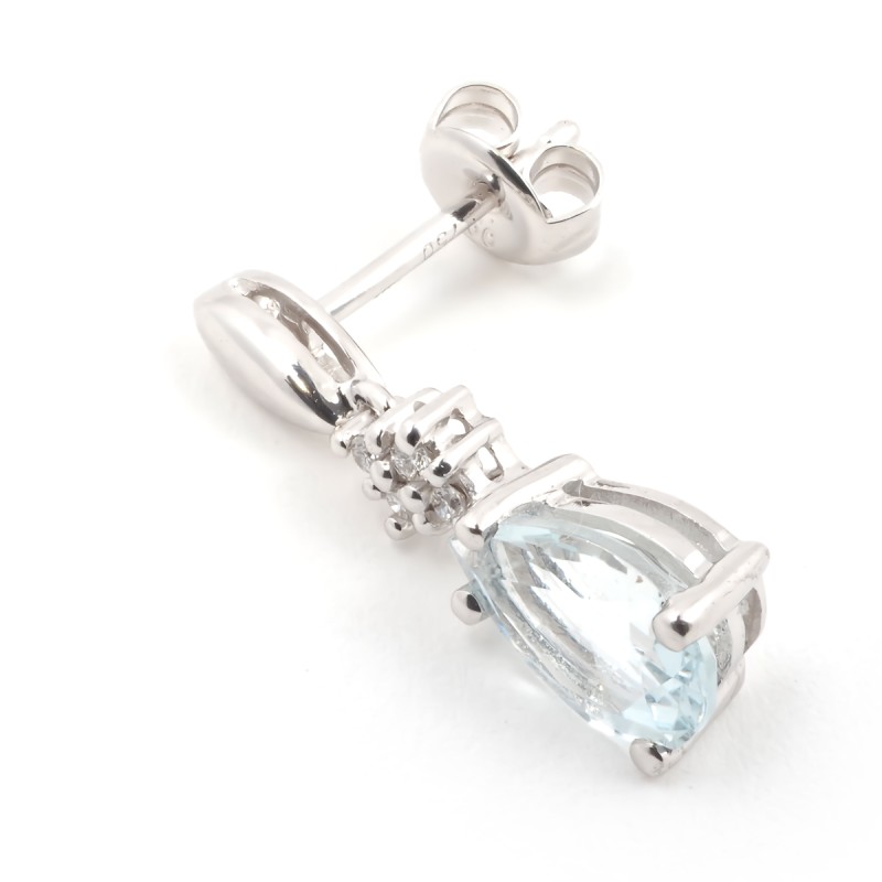 Boucles d'oreilles pendantes femme carador en or blanc 750/000 avec aigues marine et diamants
