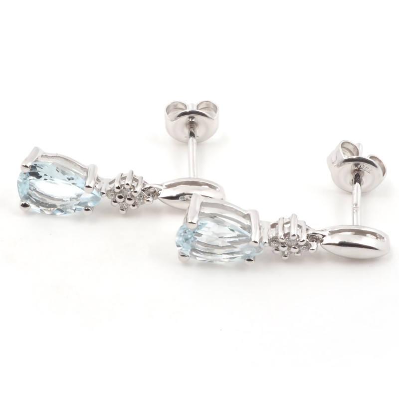 Boucles d'oreilles pendantes femme carador en or blanc 750/000 avec aigues marine et diamants