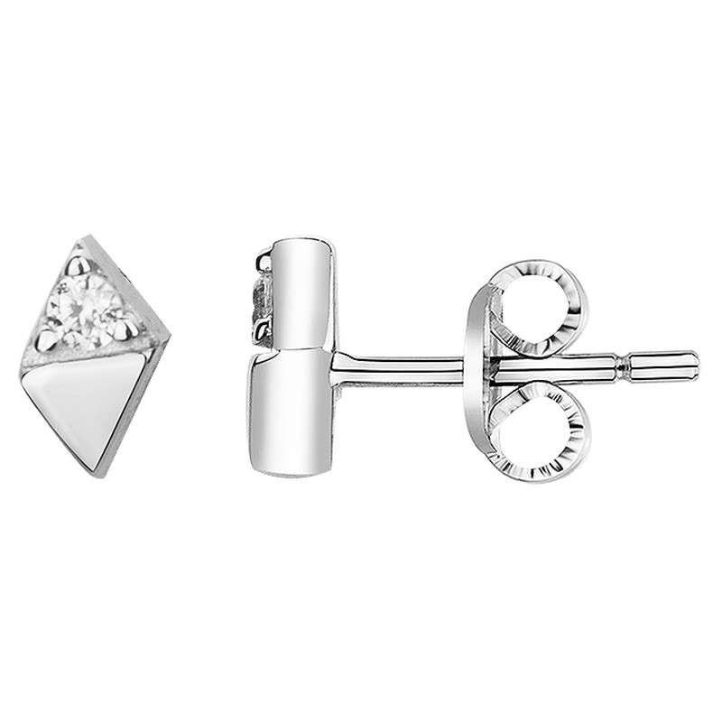 Boucles d'oreilles clous Carador en argent  et  oxyde de zirconium motif losange