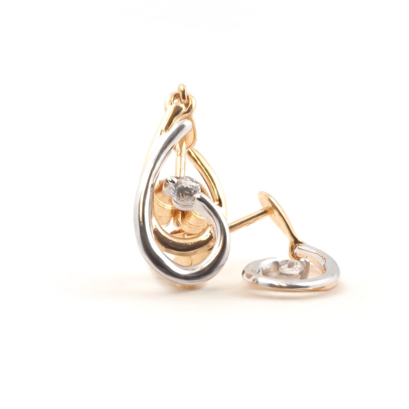 Boucles d'oreilles pendantes femme carador en or 750/000 bicolore et oxydes de zirconium