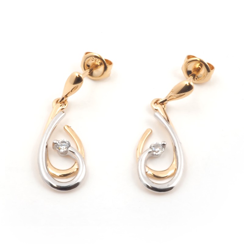 Boucles d'oreilles pendantes femme carador en or 750/000 bicolore et oxydes de zirconium