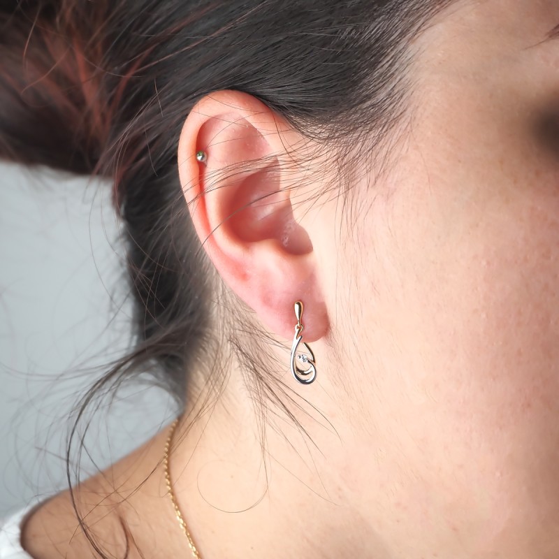 Boucles d'oreilles pendantes femme carador en or 750/000 bicolore et oxydes de zirconium