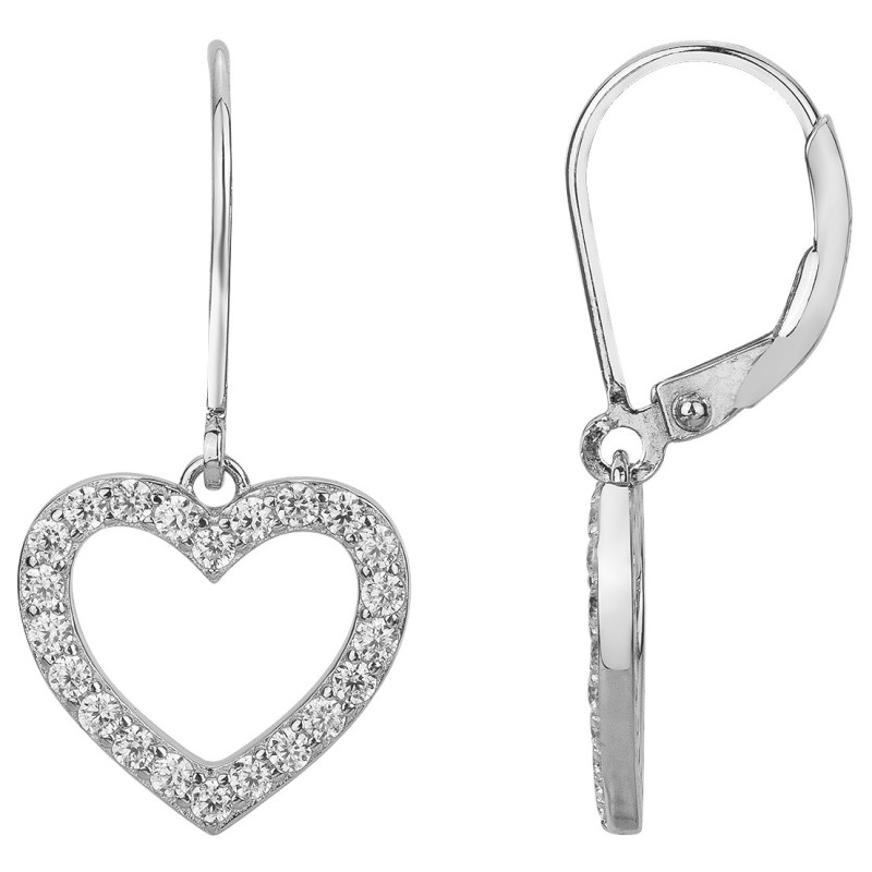 Boucles d'oreilles dormeuses Carador en argent  et  oxydes de zirconium motif coeur