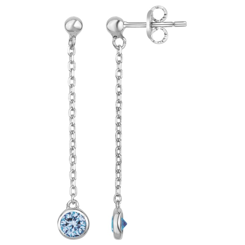 Boucles d'oreilles pendantes Carador en argent  et spinelle bleu topaze serti clos