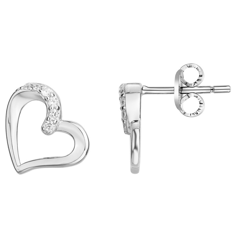Boucles d'oreilles clous Carador en argent  et  oxydes de zirconium motif coeur