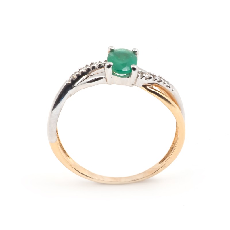 Bague fantaisie femme carador en or jaune 750/000 avec diamants et emeraude