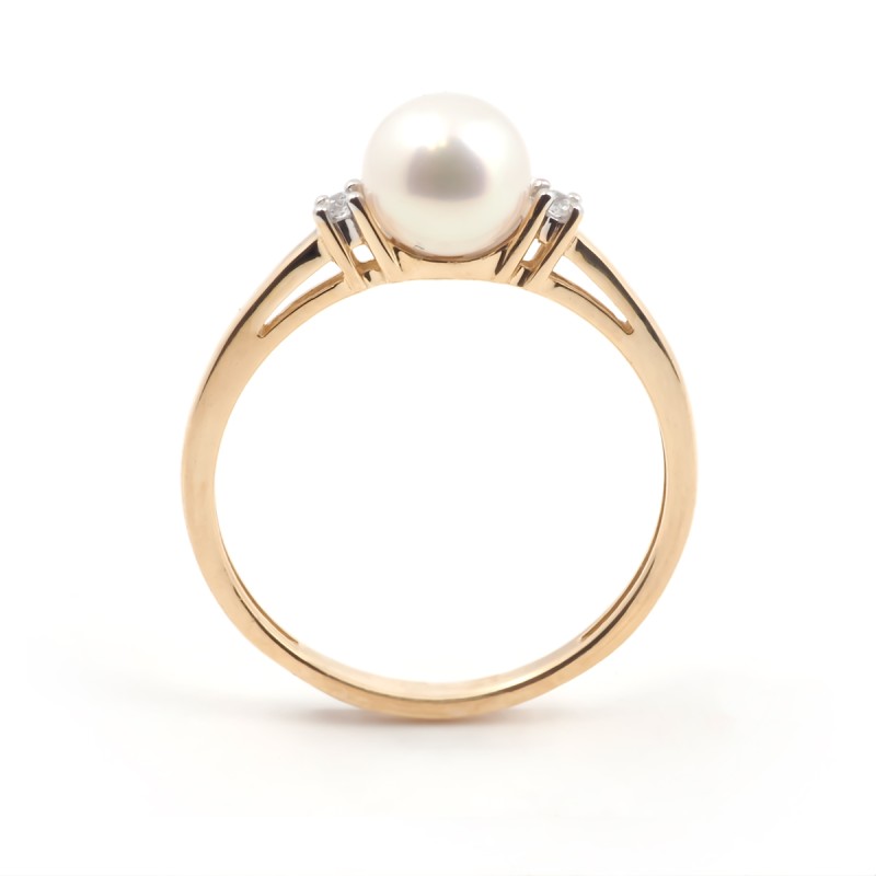 Bague fantaisie femme carador en or jaune 375/000 avec une perle de 6mm et oxydes de zirconium