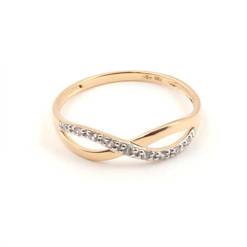 Bague fantaisie femme carador en or jaune 750/000 et oxydes de zirconium motif signe infini