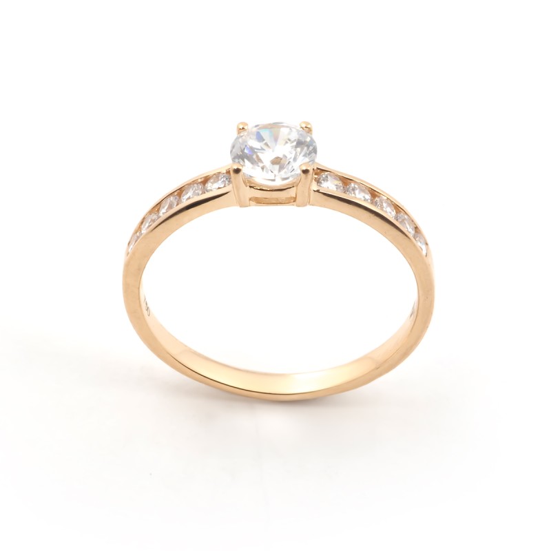 Bague solitaire accompagné femme carador en or jaune 750/000 et oxydes de zirconium