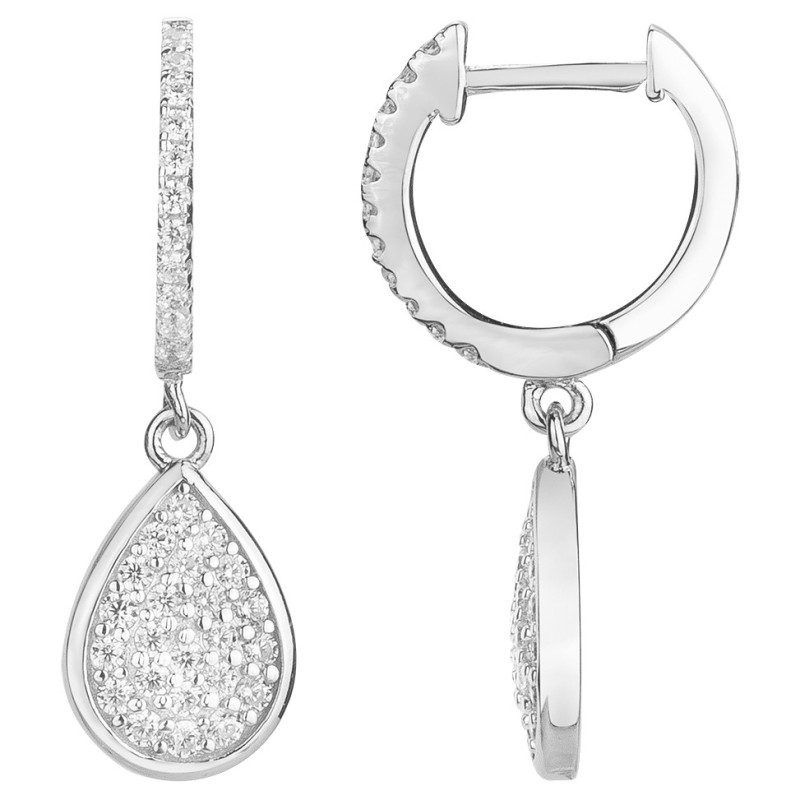 Boucles d'oreilles créoles Carador en argent  et  oxydes de zirconium pampilles