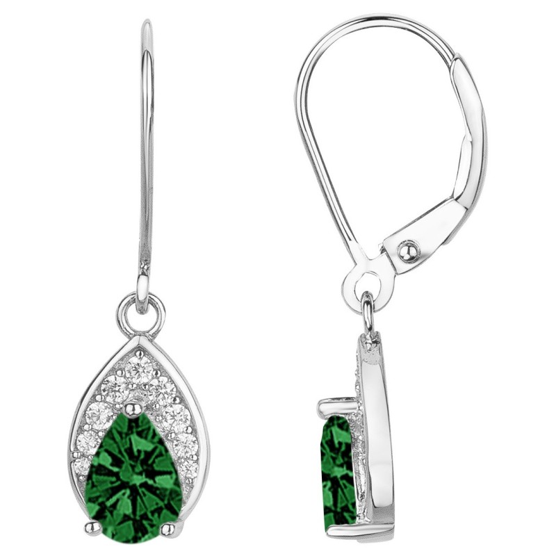 Boucles d'oreilles dormeuses Carador en argent  et  oxydes de zirconium et spinelle verte sertie