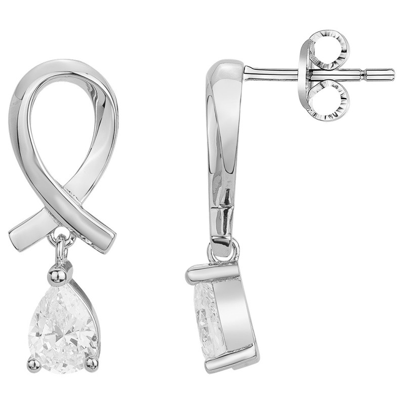 Boucles d'oreilles pendantes Carador en argent  et  oxyde de zirconium serti 3 griffes