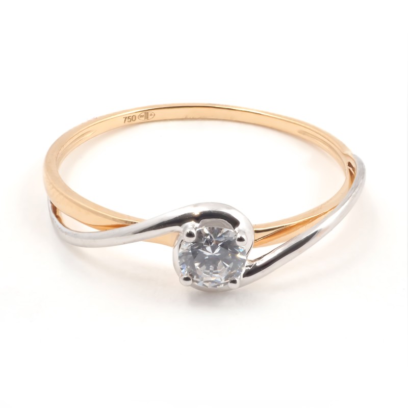 Bague solitaire femme carador en or jaune 750/000 et oxyde de zirconium