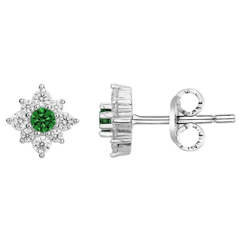 Boucles d'oreilles clous Carador en argent  et  oxydes de zirconium spinelle verte forme étoile