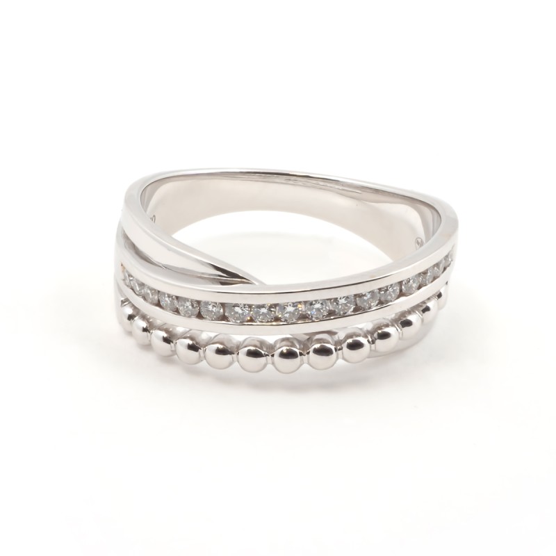 Bague fantaisie entrelacée femme carador en or blanc 750/000 et diamants 0.204 carats