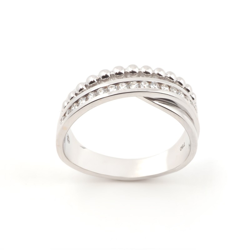 Bague fantaisie entrelacée femme carador en or blanc 750/000 et diamants 0.204 carats
