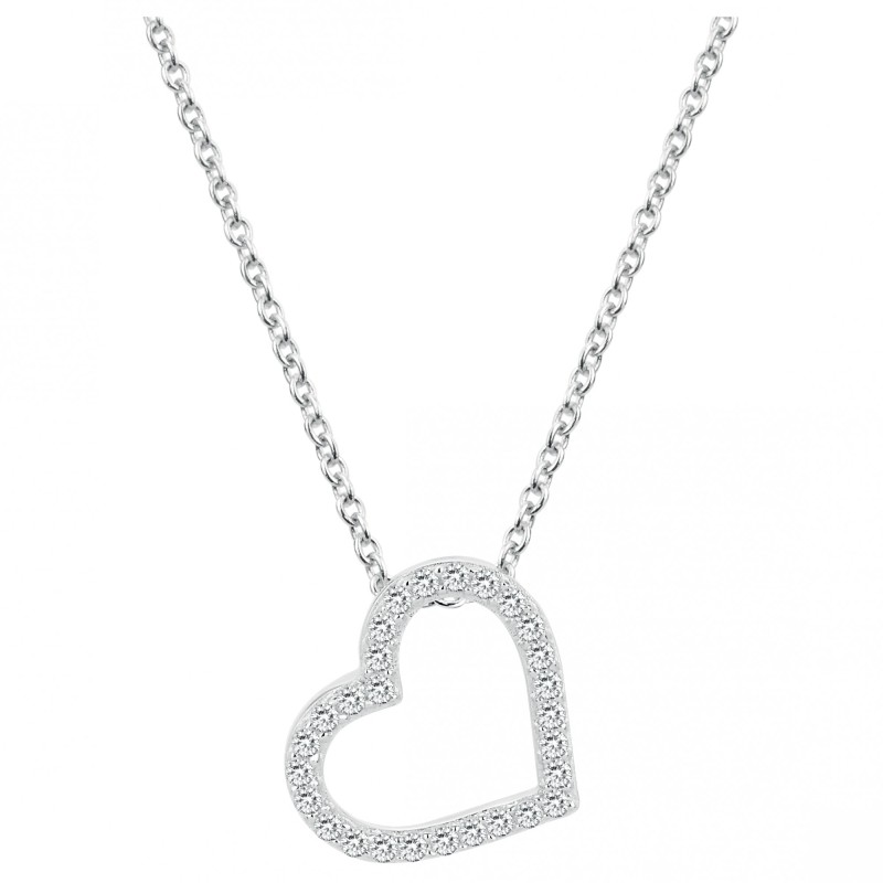 Collier fantaisie femme carador en argent avec oxydes de zirconium motif cœur ajouré serti