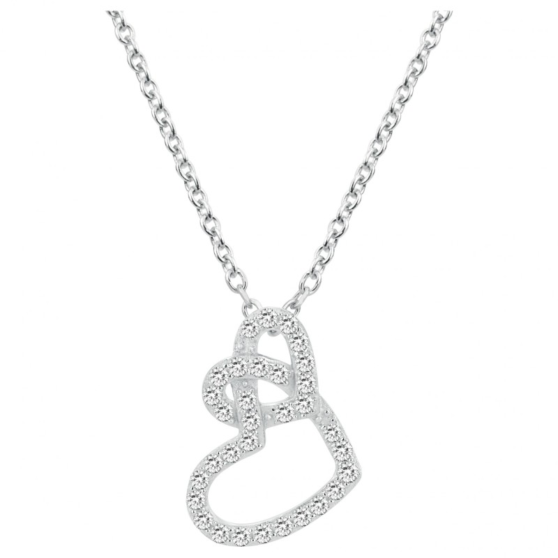 Collier fantaisie femme carador en argent avec oxydes de zirconium motif cœurs entrelacés  sertis
