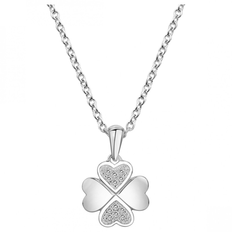 Collier fantaisie femme carador en argent avec oxydes de zirconium motif trèfle serti sur 2 feuilles
