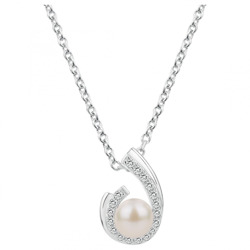 Collier fantaisie femme carador en argent avec oxydes de zirconium et perle d'eau douce