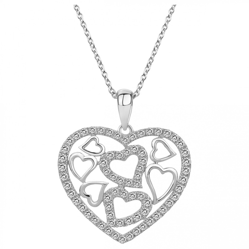 Collier fantaisie femme carador en argent avec oxydes de zirconium motif multi cœurs