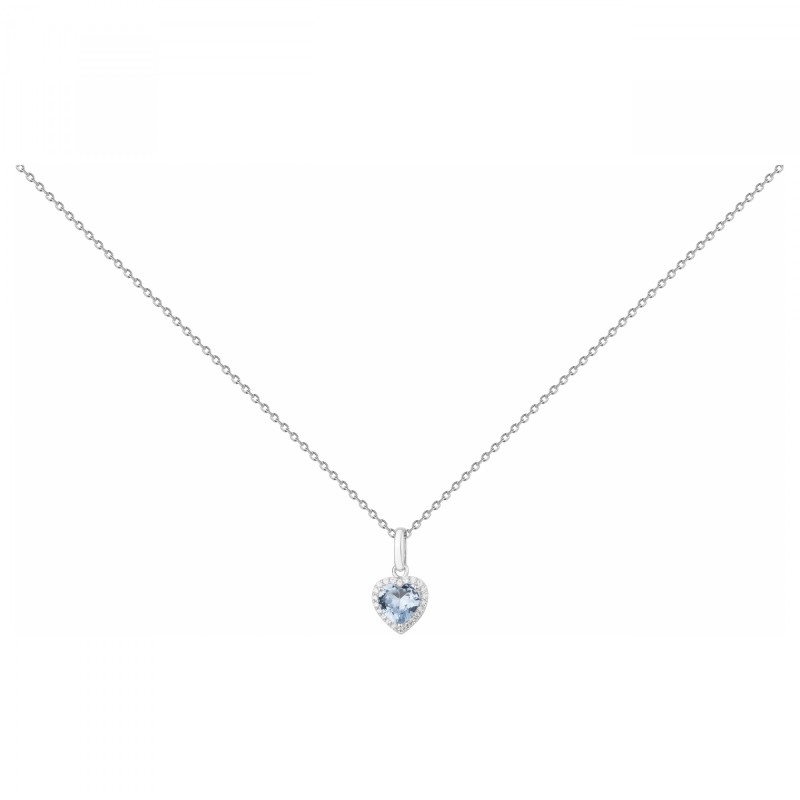 Collier fantaisie femme carador en argent avec oxydes de zirconium blancs et bleu motif cœur