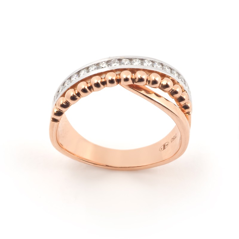 Bague fantaisie entrelacée femme carador en or rose 750/000 et diamants