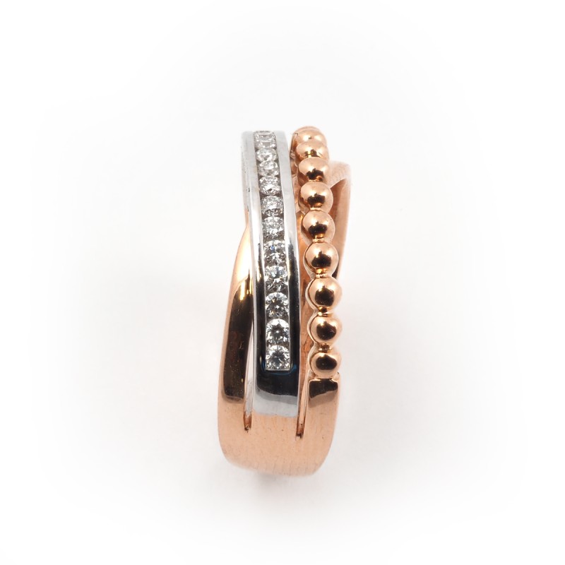 Bague fantaisie entrelacée femme carador en or rose 750/000 et diamants