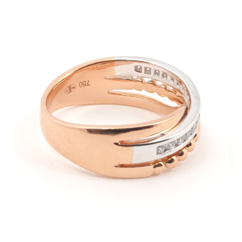 Bague fantaisie entrelacée femme carador en or rose 750/000 et diamants